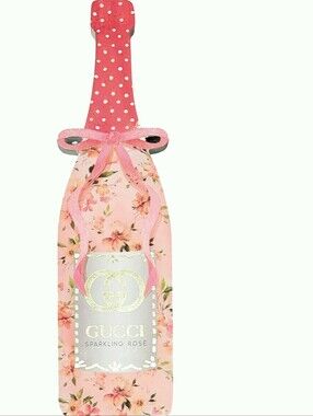 At Home Gucci Sparkling Rose Champagne Bottle Watercolor Print Wood Decor